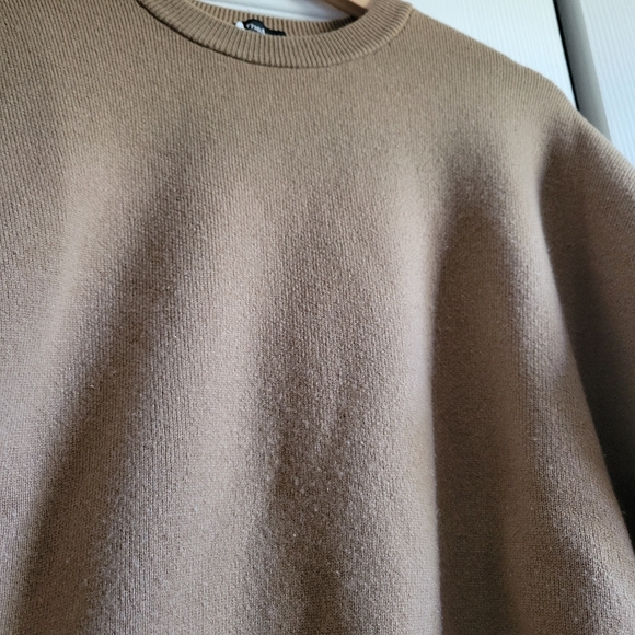 Theory Relaxed Drop Shoulder Sweater Beige Canvas Camel Brown Wool Cashmere - Picture 4 of 5